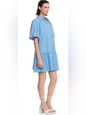 NWOT Donna Morgan Light Blue Eyelet Ruffle Hem Mini Dress